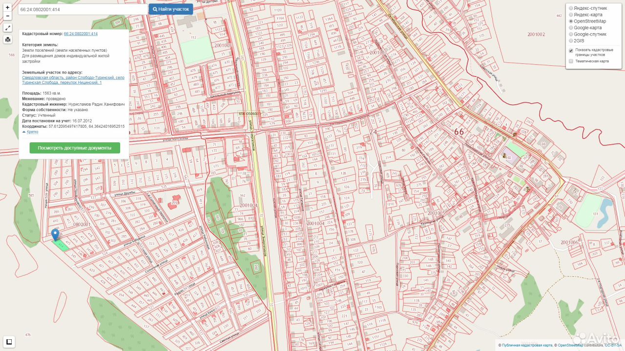 Кадастровая карта туринская слобода