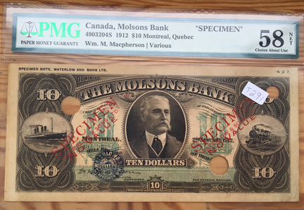 Canada 10 долларов, образец, 1912 года
