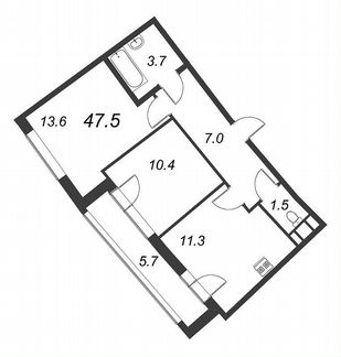2-к квартира, 47.5 м², 5/20 эт.