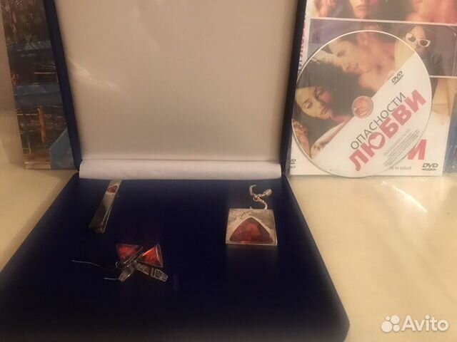 Натуральный крупный янтарь/Мужской набор/3предмета