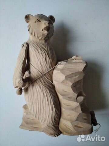 Деревянный медведь, скульптура настольная