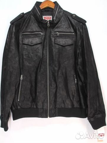 Куртка кожаная Levis Bomber, чёрная (52)