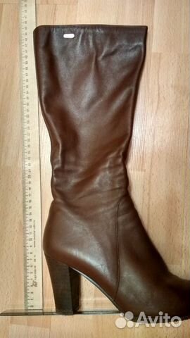 Сапоги осенние кожаные коричневые р.39-40