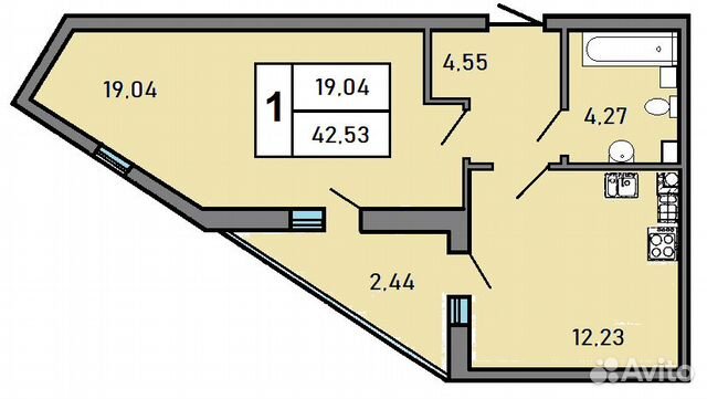1-к квартира, 42.5 м², 2/10 эт. 1-к квартира, 42.5 м², 2/10 эт.