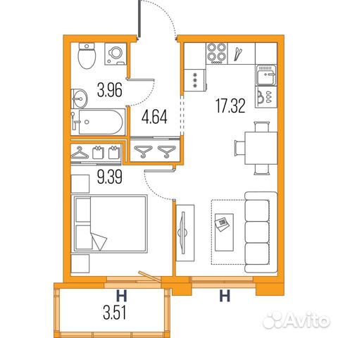 1-к квартира, 35.3 м², 20/22 эт. 1-к квартира, 35.3 м², 20/22 эт.