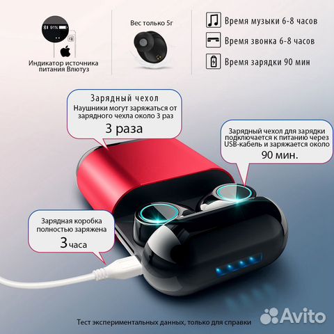 Беспроводные наушники с Power Bank новые