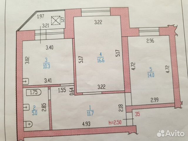 2-к квартира, 58 м², 6/6 эт.