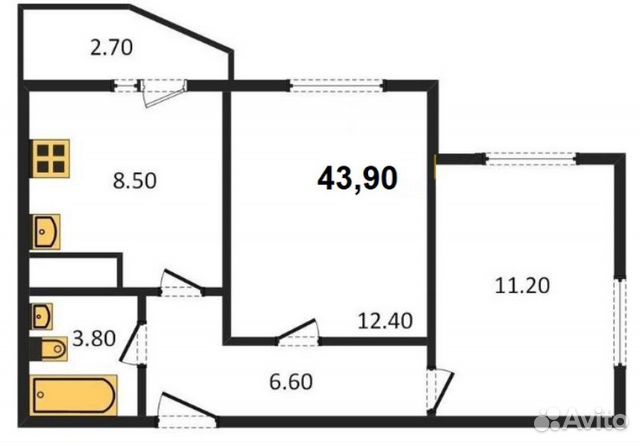 2-к квартира, 44 м², 14/19 эт. 2-к квартира, 44 м², 14/19 эт.
