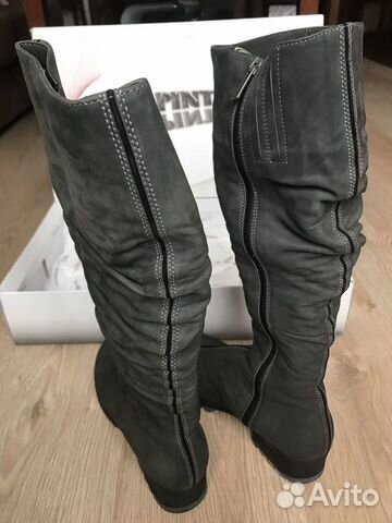 Сапоги серые замша натуральный мех. Торг