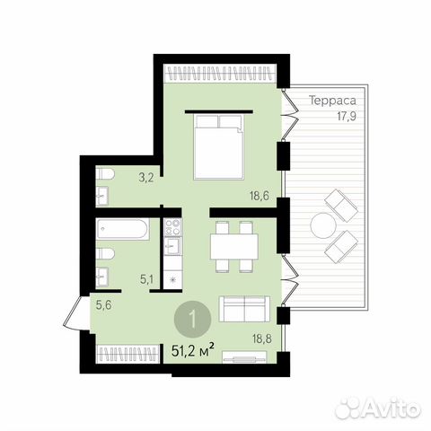 1-к квартира, 69 м², 1/10 эт.