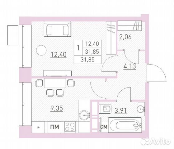 1-к квартира, 31.9 м², 4/17 эт.