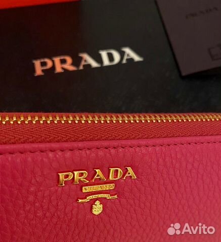 Prada портмоне оригинал, жен, ягодное, большое нов