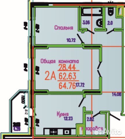 2-к квартира, 64.8 м², 15/18 эт.