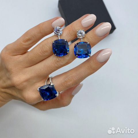 Серьги кольцо серебро синий камень graff Граф