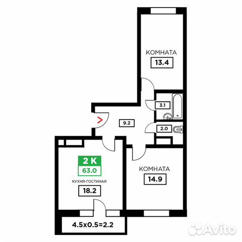 2-к квартира, 63 м², 17/24 эт. 2-к квартира, 63 м², 17/24 эт.