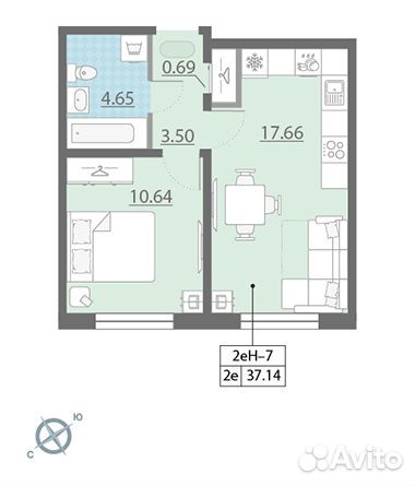 1-к квартира, 37.1 м², 1/18 эт. 1-к квартира, 37.1 м², 1/18 эт.