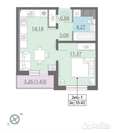 1-к квартира, 35.4 м², 7/18 эт.