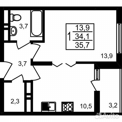 1-к квартира, 35.7 м², 14/17 эт.