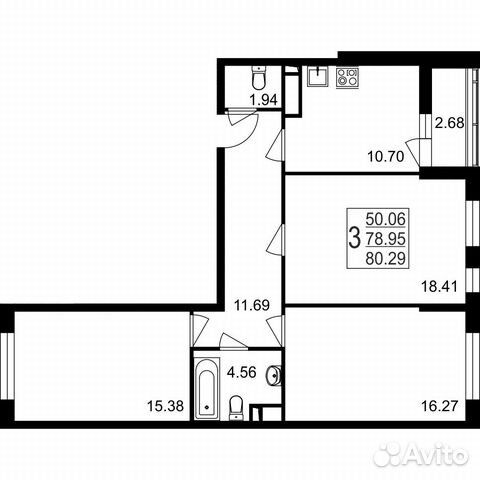 3-к квартира, 80.5 м², 1/8 эт.