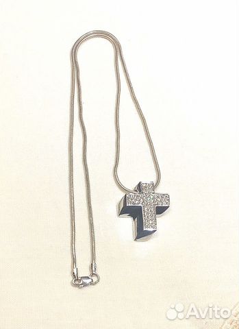Золотой крест с бриллиантами на цепочке,экспертиза