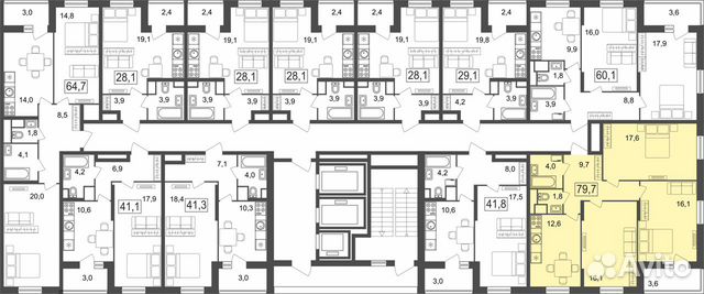 3-к квартира, 79.7 м², 14/25 эт. 3-к квартира, 79.7 м², 14/25 эт.