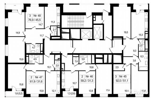 3-к квартира, 76.9 м², 13/25 эт.