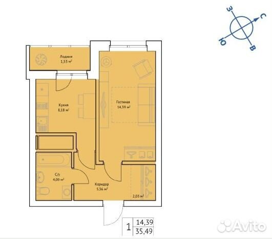 1-к квартира, 35.5 м², 12/25 эт. 1-к квартира, 35.5 м², 12/25 эт.