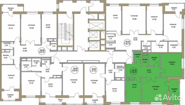 2-к квартира, 66.3 м², 6/19 эт.