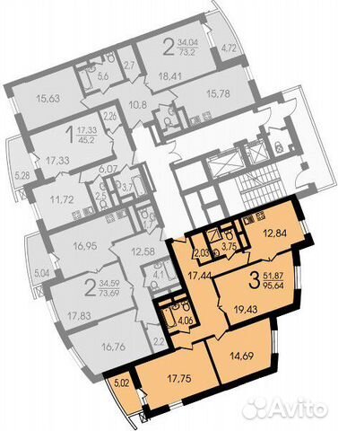 3-к квартира, 95 м², 6/23 эт. 3-к квартира, 95 м², 6/23 эт.