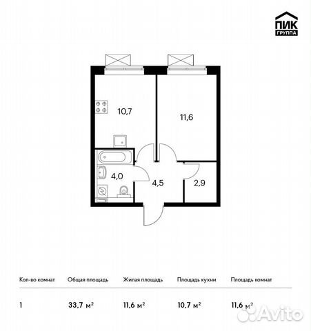 1-к квартира, 33.7 м², 3/25 эт.
