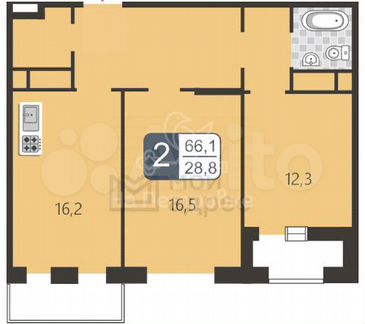 2-к квартира, 66.1 м², 5/11 эт.