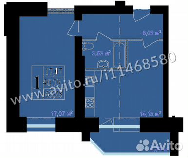 1-к квартира, 43.3 м², 6/10 эт.