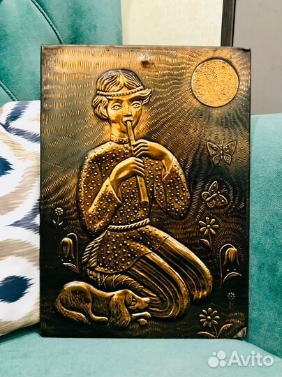 Чеканка медная СССР сувенир-панно Лель