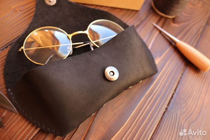 Футляр для очков из кожи черный (мягкий)