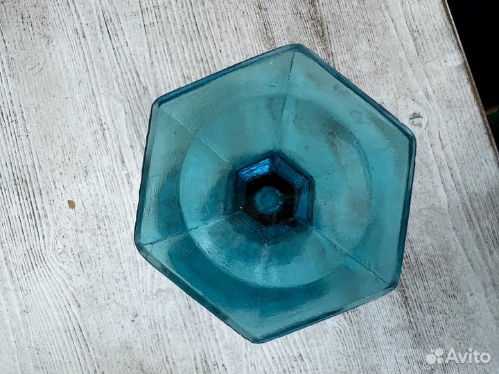 Ваза винтаж СССР купоросное стекло голубая