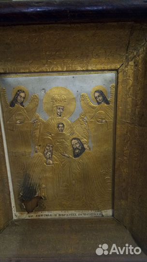 Икона, литография,тесенная Золотом
