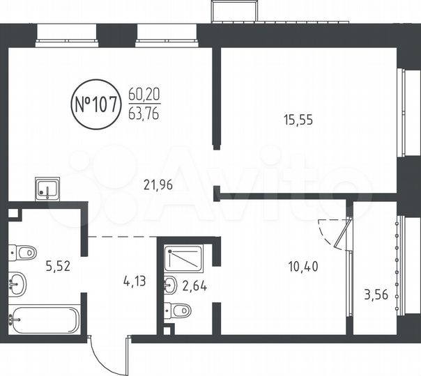 2-к. квартира, 63,8 м², 2/10 эт.