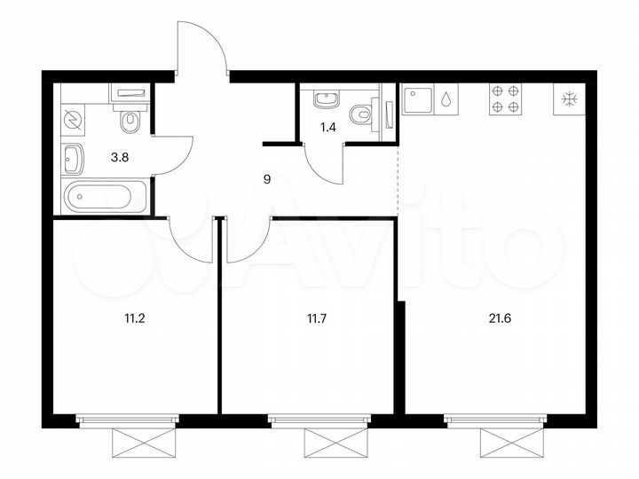 2-к. квартира, 58,7 м², 19/25 эт.