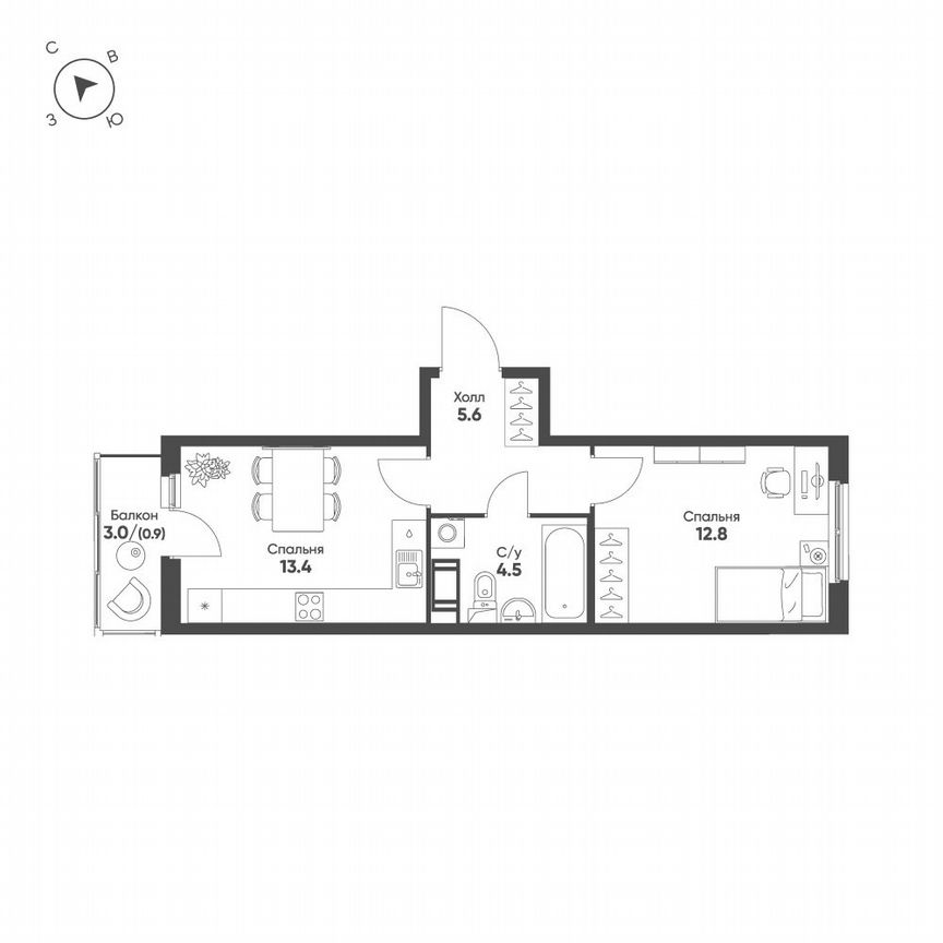 1-к. квартира, 37,2 м², 3/12 эт.