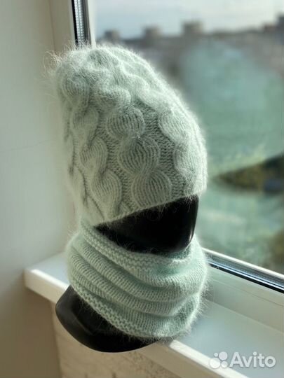 Комплект зимний шапка снуд из ангоры пух норки