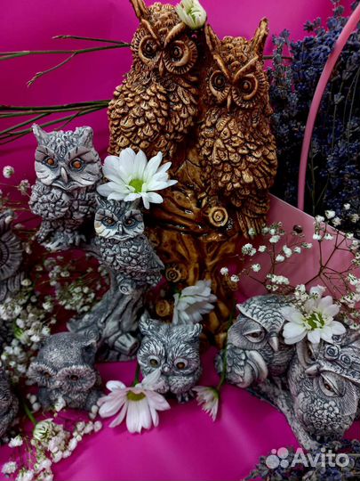 Разные совы из глины