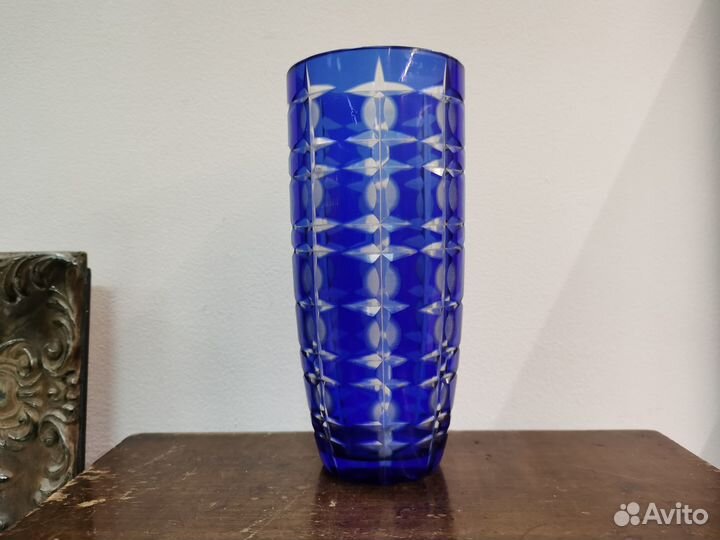 Ваза для цветов СССР синее стекло