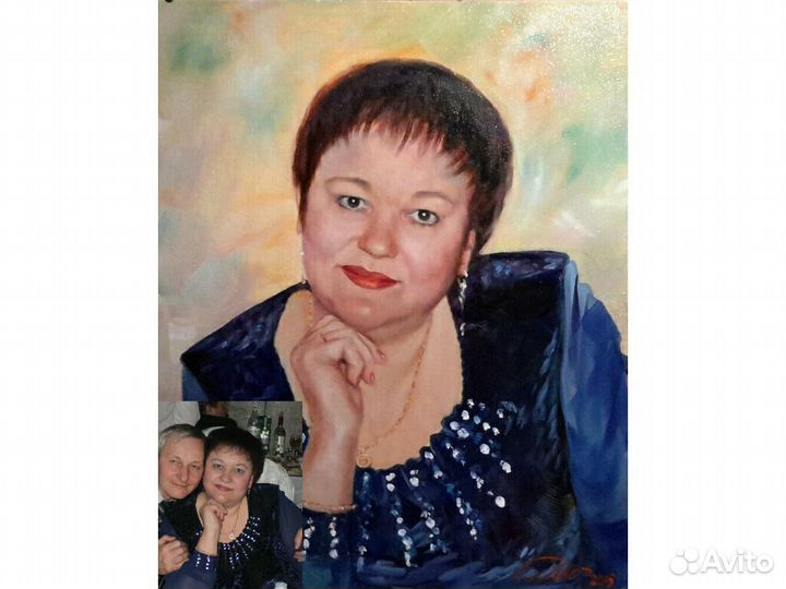 Портрет по фото маслом на холсте, цветной карандаш