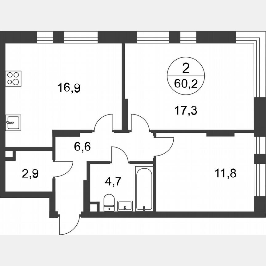 2-к. квартира, 60,2 м², 1/17 эт.