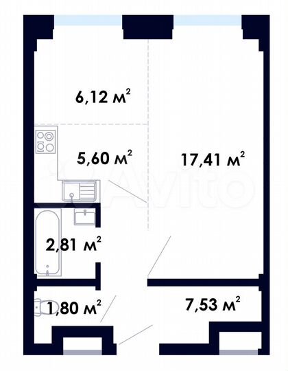 2-к. квартира, 41,3 м², 1/9 эт.