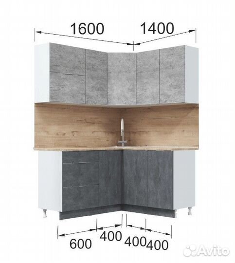 Кухня угловая Асти. Готовый комплект, бетон