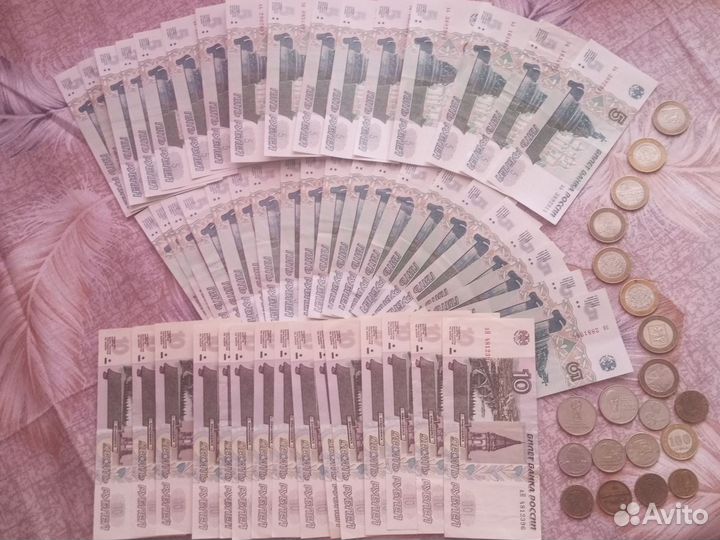 5 рублевая купюра, монеты