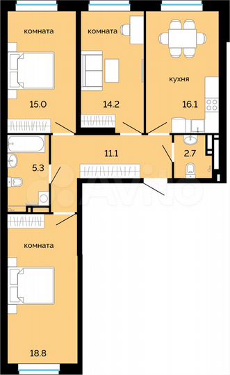 3-к. квартира, 83,2 м², 9/25 эт.
