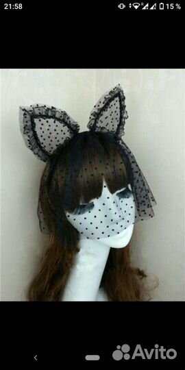 Обруч Ободок с ушками и вуалью