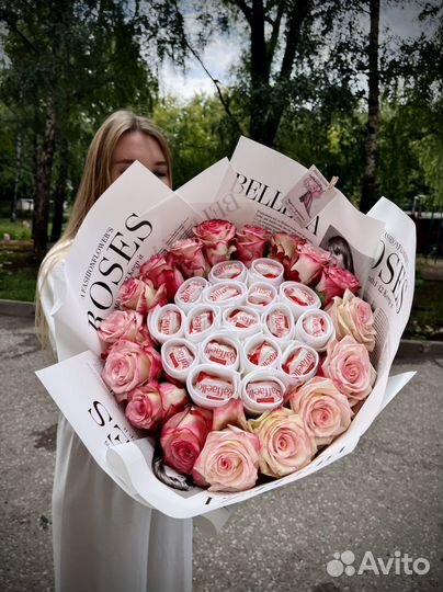 Букеты рафаэлло.Цветочный букет+рафаэлло